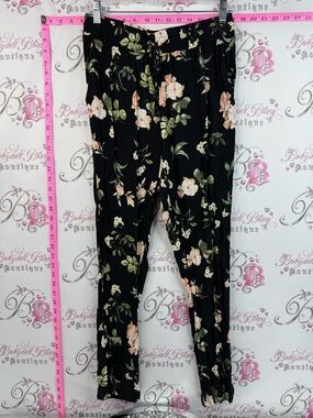le chateau pants flowers flowy comfy Black Floral Tie Waist Pants orange pink